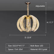 D22.8"*H17.7"  sliced, curved, post-modern, art, lantern, pumpkin, pendant, chandelier, living room, dining room, bedroom, crystal