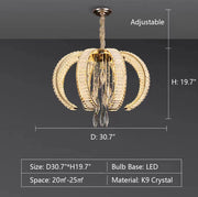 D30.7"*H19.7"  sliced, curved, post-modern, art, lantern, pumpkin, pendant, chandelier, living room, dining room, bedroom, crystal 