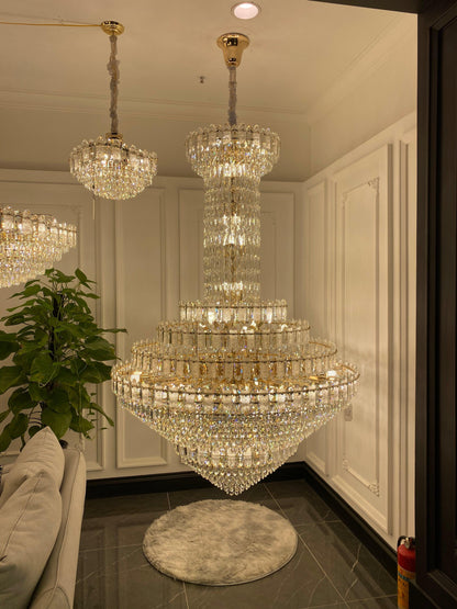 Luxury Extra Large Multi-tiered Funnel Clear Crystal Chandelier for Staircase/Foyer/Living Room