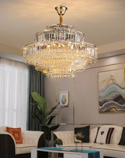 Modern Tiered Multi-Face Diamond Crystal Rod Pendant Chandelier for Living/Dining Room