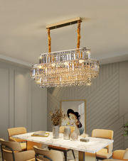 Modern Tiered Multi-Face Diamond Crystal Rod Pendant Chandelier for Living/Dining Room