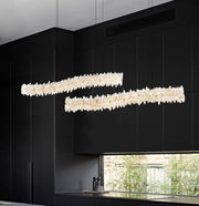 Model Natural Crystal Stone Long Dining Pendant Chandelier for Dining Room/Kitchen Island/Study