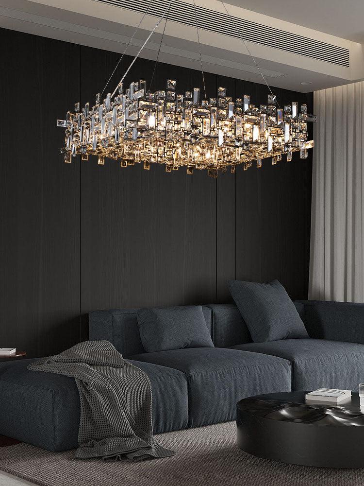 Extra Large Art Irregular Block CBUlection Crystal Pendant Chandelier Suit for Living/Dining Room