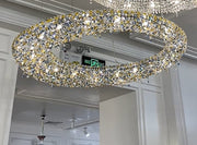 Unique Eccentric Circle Colorful Crystal Beads Chandelier Luxury Ceiling Lamp Living Room Dining Room