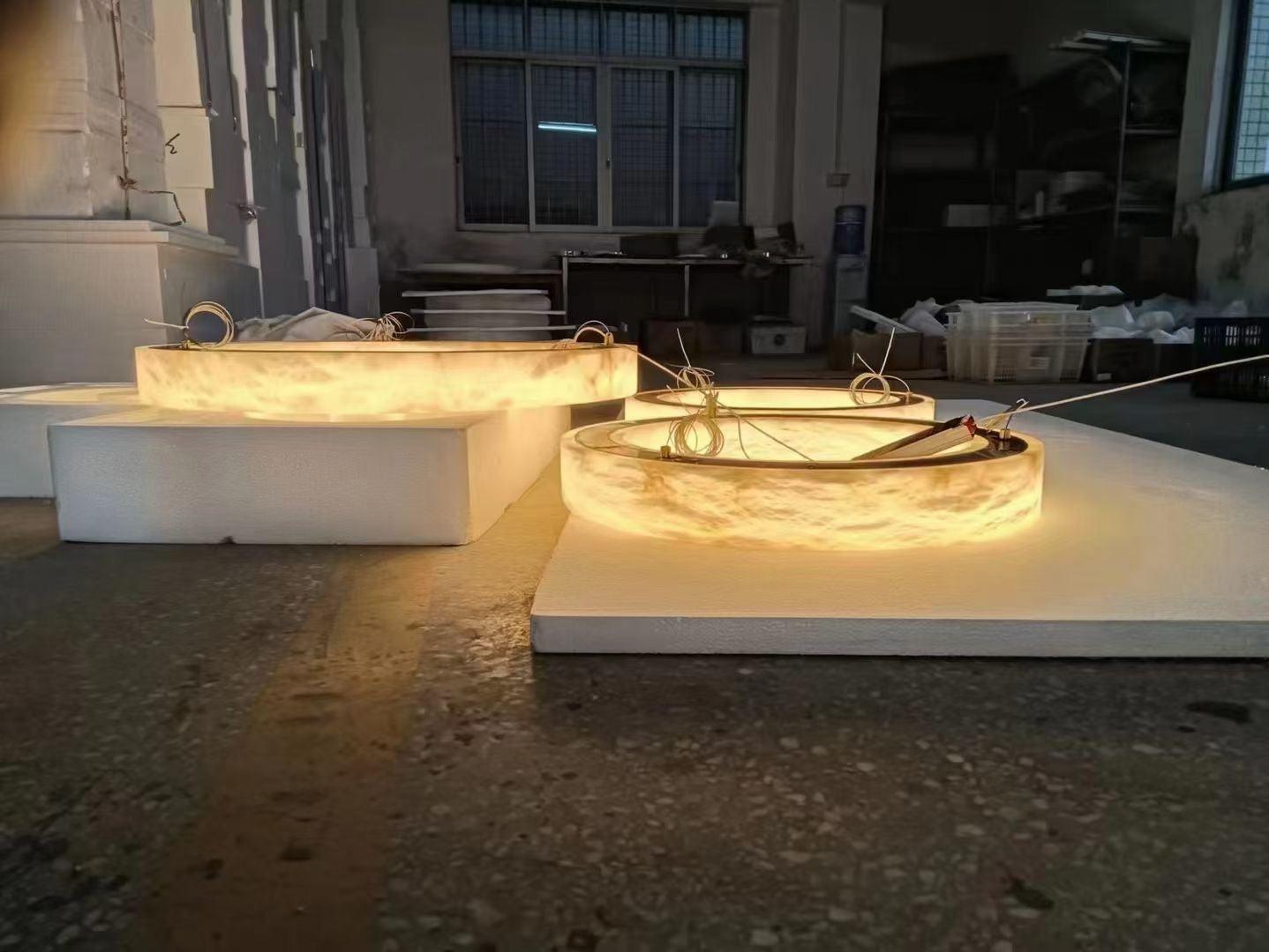 Halo Ring Alabaster Natural Stone Chandelier - Blushlighting