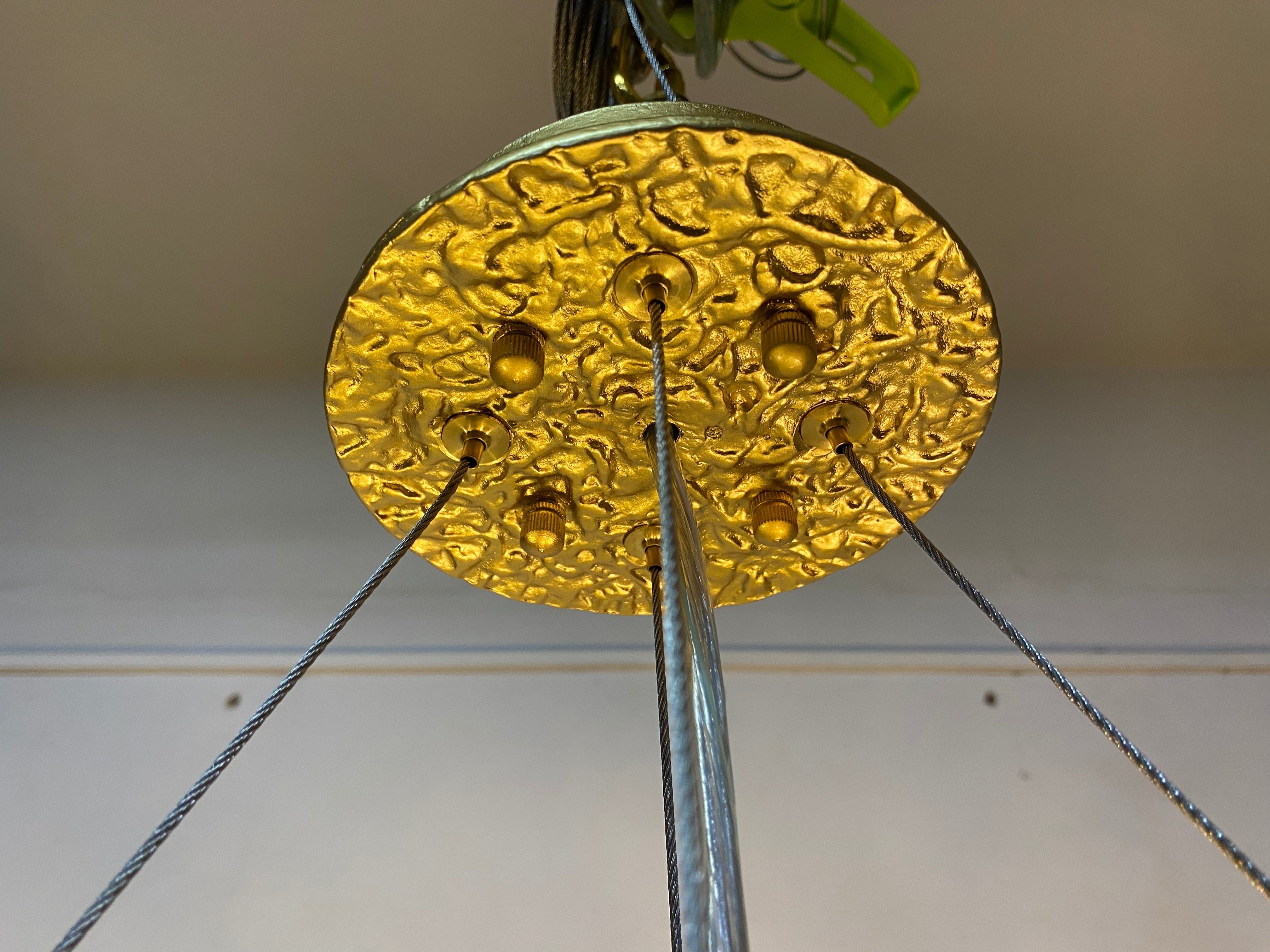 Post-Modern Art Brass and Ceramics Flower Pendant Branch Chandelier for Living/Dining Room