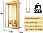 21" Gold Outdoor Wall Sconce with Glass Shade, Waterproof - 21" - Gold - 1packBlushlighting