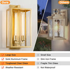 21" Gold Outdoor Wall Sconce with Glass Shade, Waterproof - 21" - Gold - 1packBlushlighting