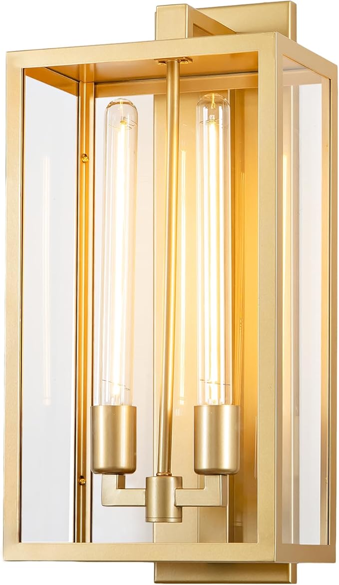 21" Gold Outdoor Wall Sconce with Glass Shade, Waterproof - 21" - Gold - 1packBlushlighting