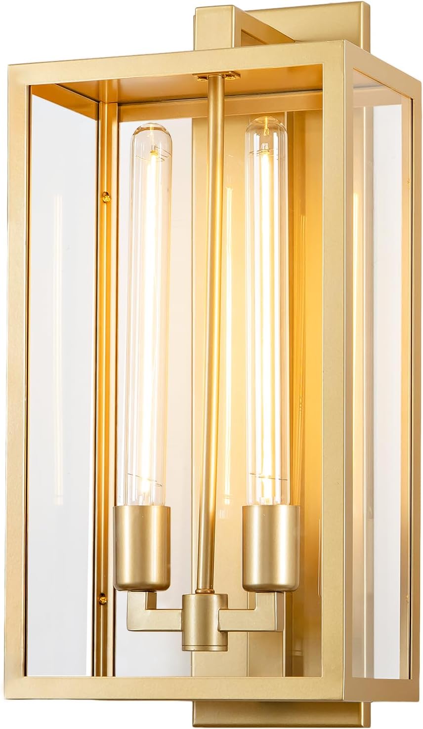 21" Gold Outdoor Wall Sconce with Glass Shade, Waterproof - 21" - Gold - 1packBlushlighting