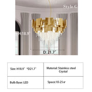 Post-modern Light Luxury Oval/Round Tiered Tassel Crystal Chandelier in Gold Finish for Living/Dining Room,dimension,detail