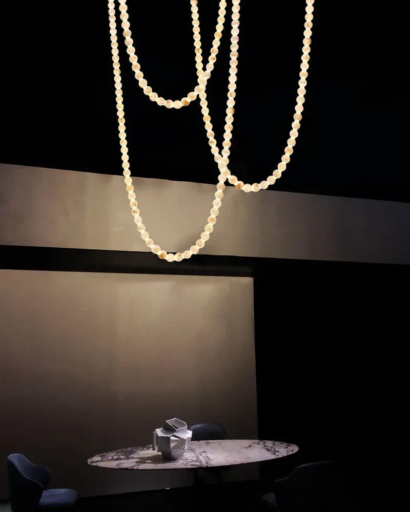 Modern LED Natural Alabaster Globes Beads Hanging Chandelier Indoor Lighting Fixture Modern Pendant lamp