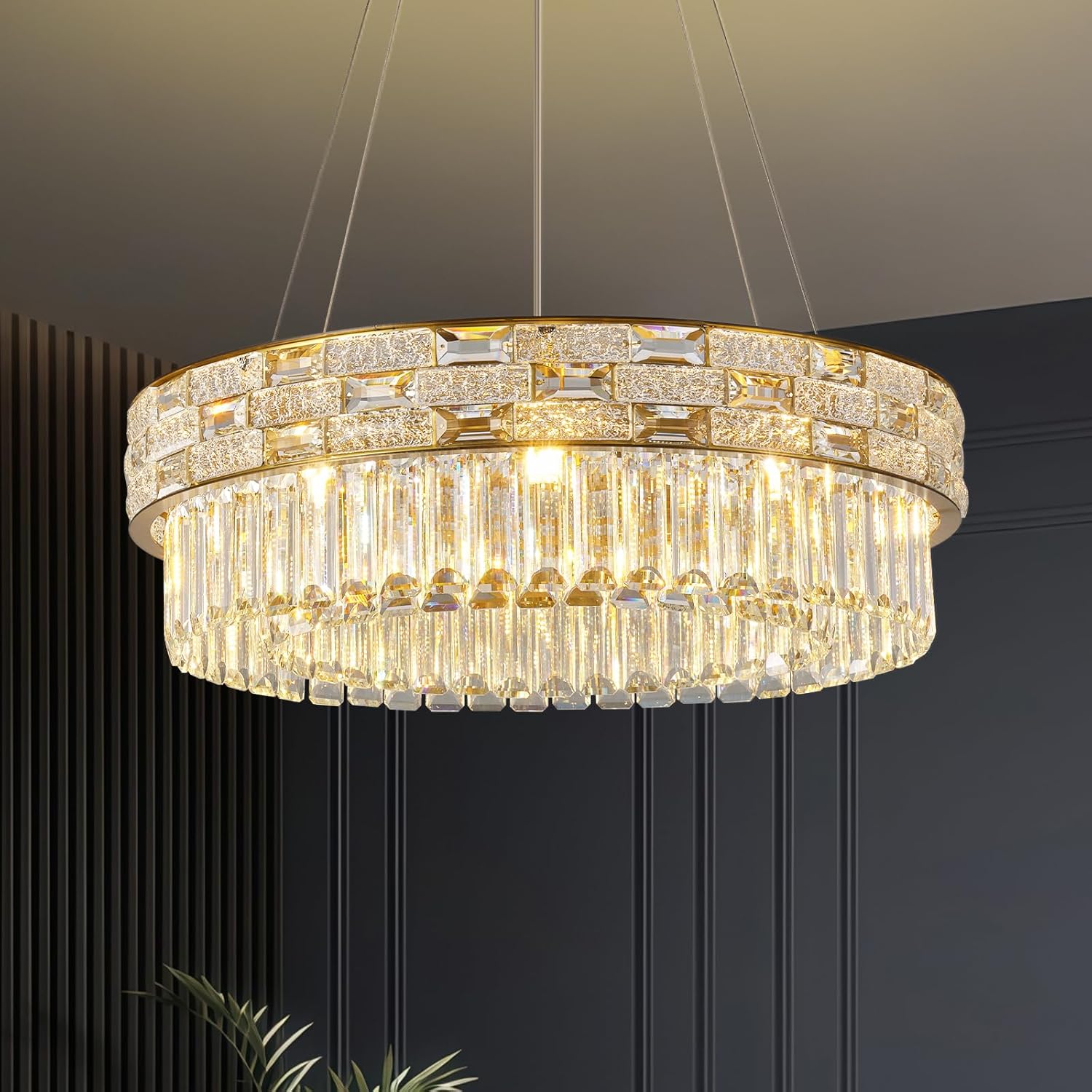 23" Gold Crystal 8 - Light Round Chandelier for Elegant Interiors - Round D23"Blushlighting