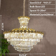 Modern Light Luxury Multi-tiered Round Ctystal Chandelier for Living Room/Staircase/Foyerï¼?gold finish, butterfly ,flower,dimension