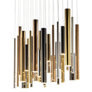 Square Tri-Tone Tubular Pendant Light Chandelier