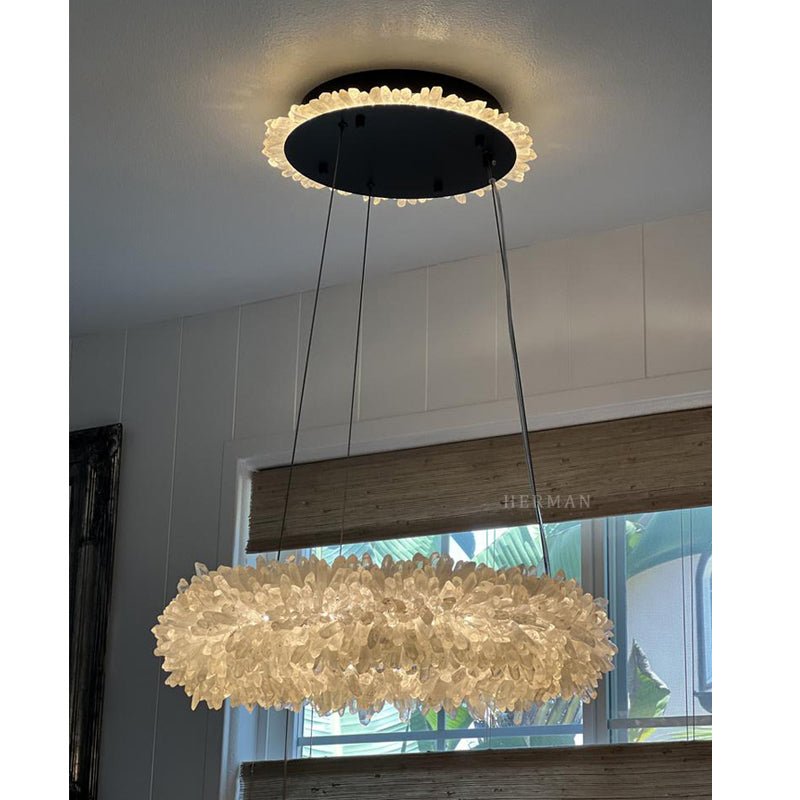 24-47 Inch Round Clear Geode Quartz Crystal Ring Pendant Light Modern Chandelier for Living Room - Diam 24''BrassBlushlighting