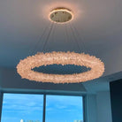 24 - 47 Inch Round Clear Geode Quartz Crystal Ring Pendant Light Modern Chandelier for Living Room - Blushlighting