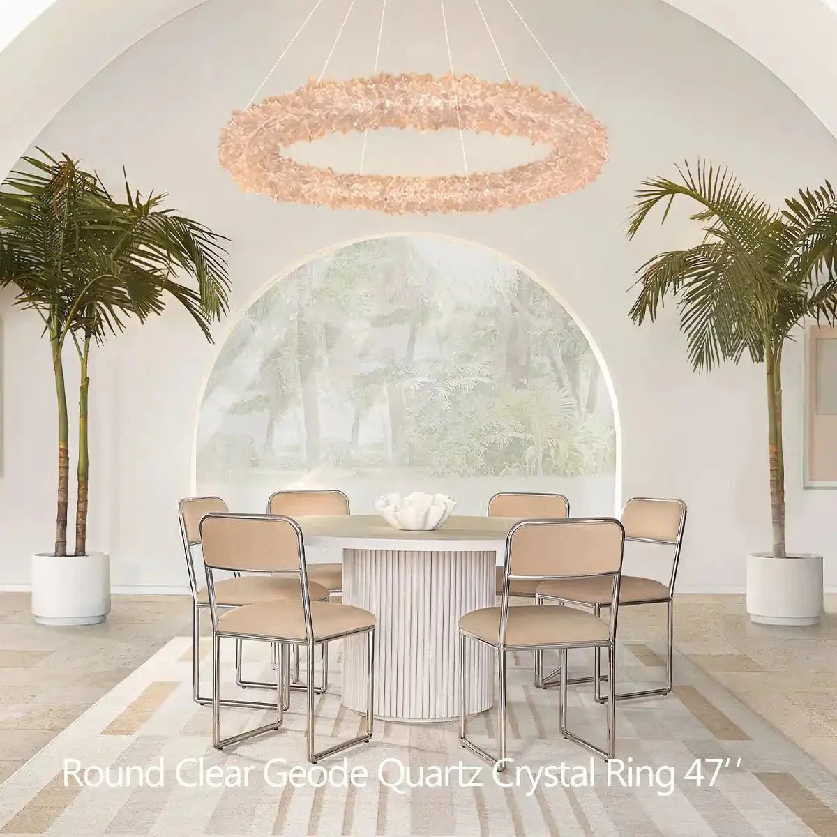 24 - 47 Inch Round Clear Geode Quartz Crystal Ring Pendant Light Modern Chandelier for Living Room - Diam 47''BrassBlushlighting