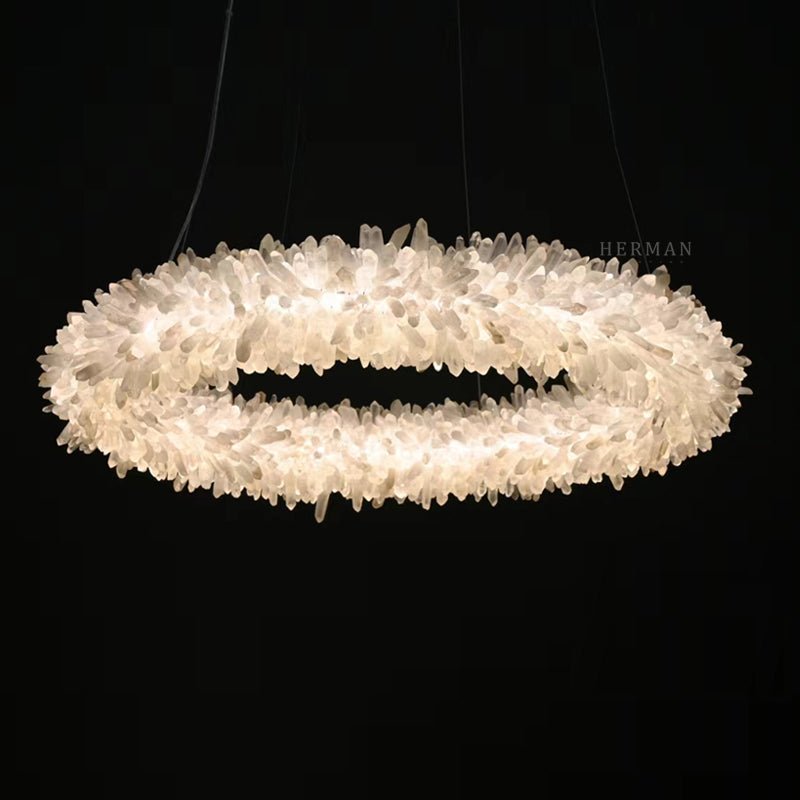 24-47 Inch Round Clear Geode Quartz Crystal Ring Pendant Light Modern Chandelier for Living Room - Diam 24''BrassBlushlighting