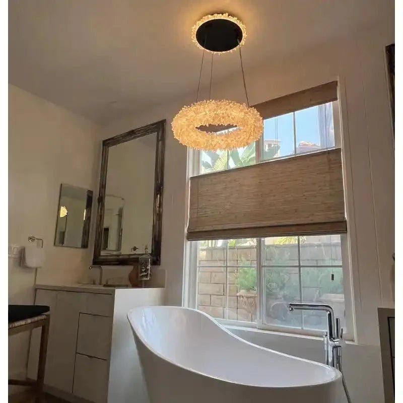24 - 47 Inch Round Clear Geode Quartz Crystal Ring Pendant Light Modern Chandelier for Living Room - Diam 31.5''BrassBlushlighting