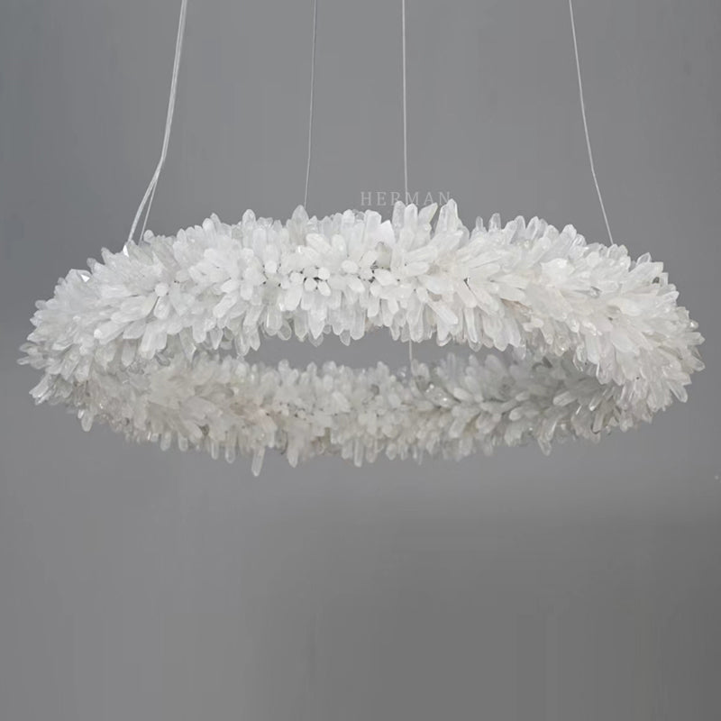 24-47 Inch Round Clear Geode Quartz Crystal Ring Pendant Light Modern Chandelier for Living Room - Diam 24''BrassBlushlighting