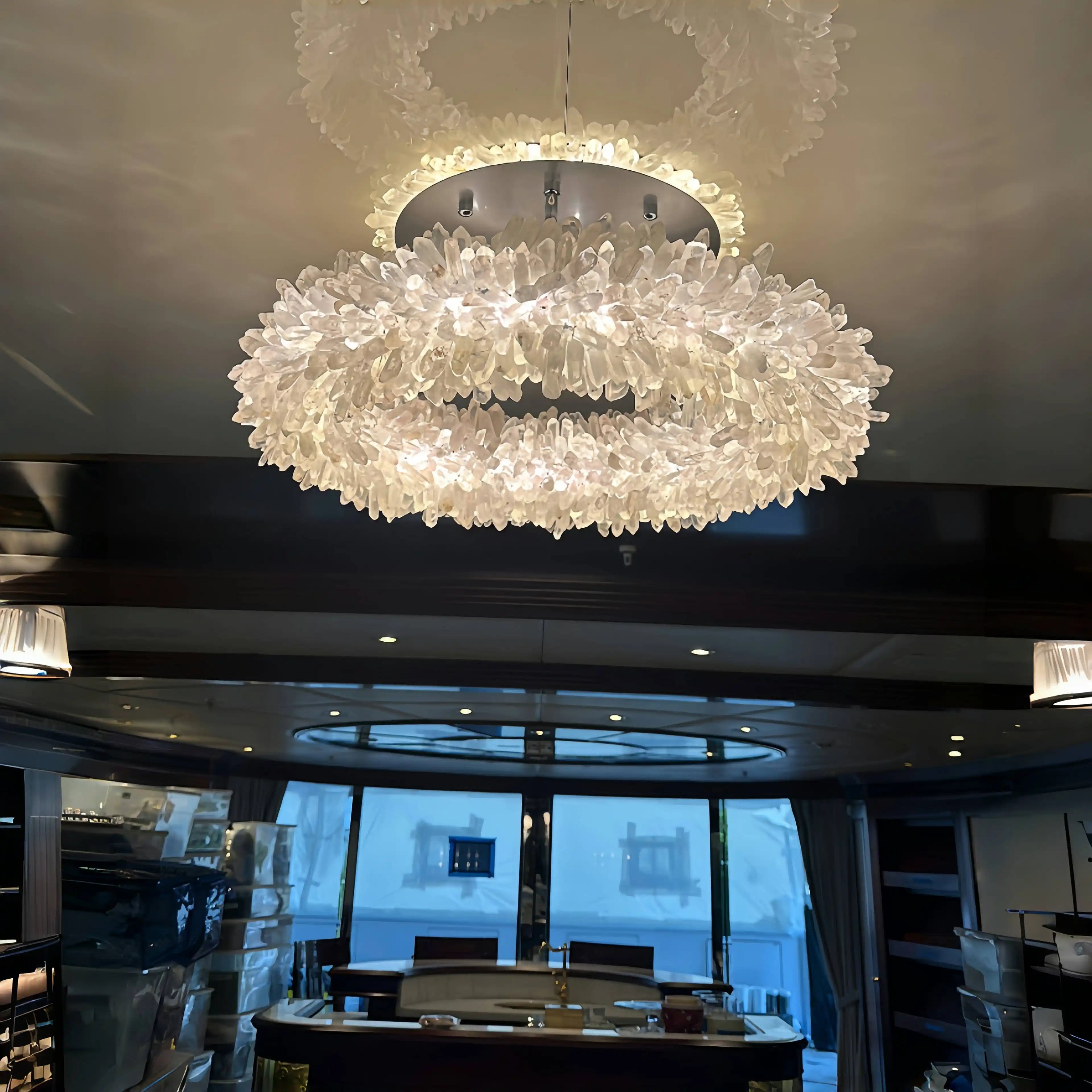 24 - 47 Inch Round Clear Geode Quartz Crystal Ring Pendant Light Modern Chandelier for Living Room - Blushlighting