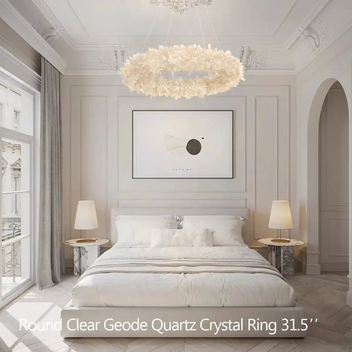 24 - 47 Inch Round Clear Geode Quartz Crystal Ring Pendant Light Modern Chandelier for Living Room - Diam 31.5''BrassBlushlighting