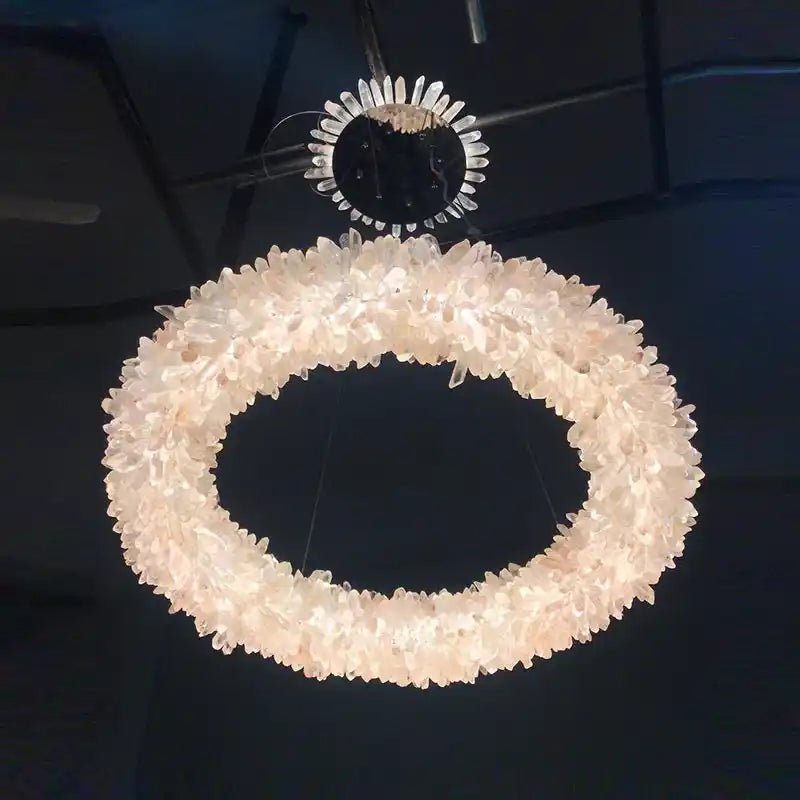 24 - 47 Inch Round Clear Geode Quartz Crystal Ring Pendant Light Modern Chandelier for Living Room - Blushlighting