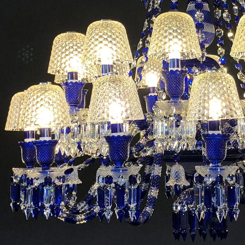 24 Lights Chandelier Blue & Clear Crystal Lighting - Blushlighting