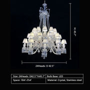 24Heads: D42.5"*H45.7"  tiered, shaded, crystal, luxury, large, oversized, pendant, high-ceiling, staircase, duplex, villa