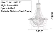 D25.6"*H33.5" High-end luxury crystal chandelier extra large /small italian romantic light modern princess decorative bedroom/living room/dining room/girl's room coffee shop/shopping mall /restaurant/cafe/wedding showroom.