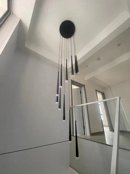 Minimalism Foyer Staircase Chandelier Ceiling Pendant Lighting Fixture For Living Room Entryway In Gold/ Black Finish