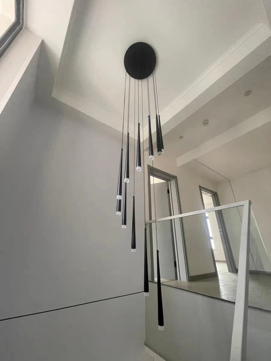 Minimalism Foyer Staircase Chandelier Ceiling Pendant Lighting Fixture For Living Room Entryway In Gold/ Black Finish
