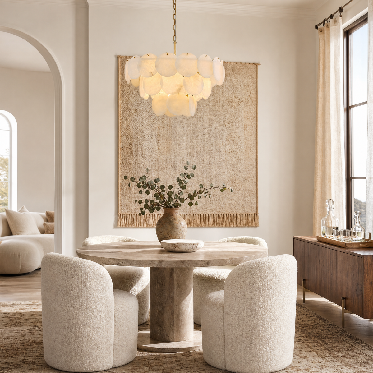 26" Natural Alabaster Round Chandelier
