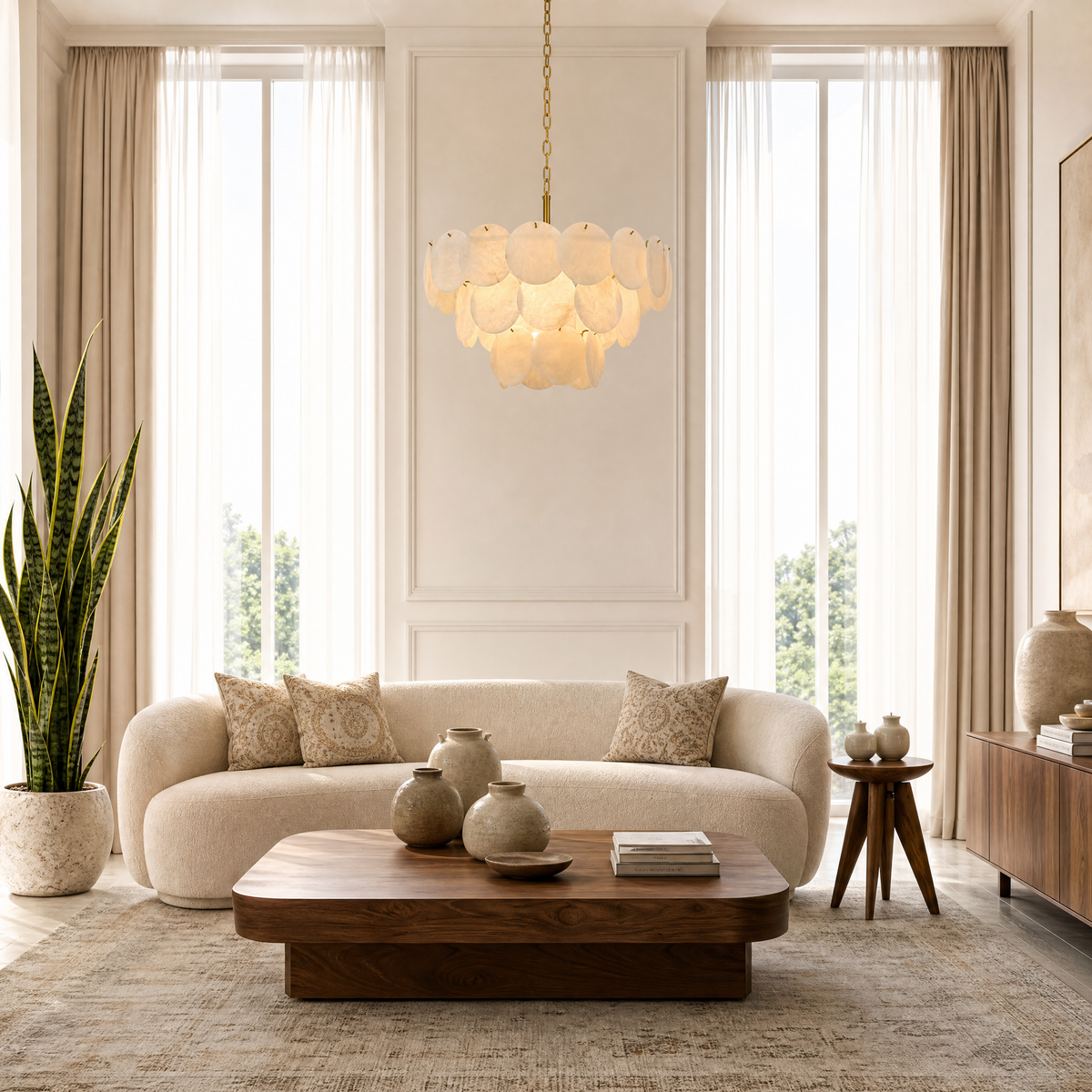 26" Natural Alabaster Round Chandelier