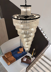 Blushlighting® Luxury Frosted Glass Long Black Chandelier For Staircase, Living room, Stairwell image | luxury lighting