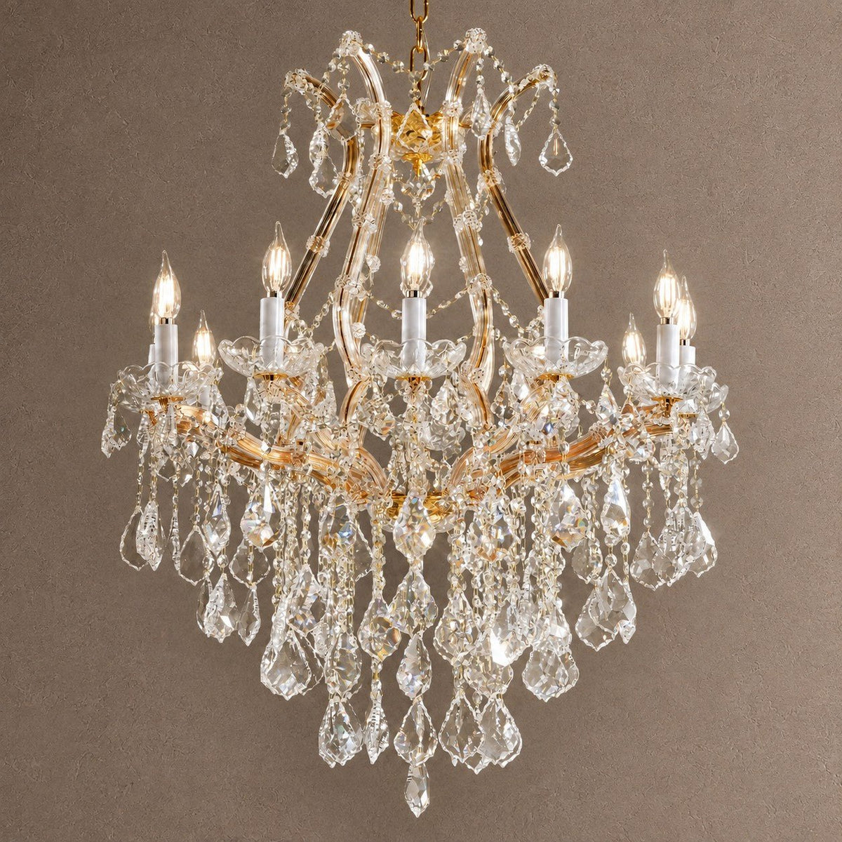28.3" 12-Light Maria Theresa Crystal Chandelier - Gold - Blushlighting