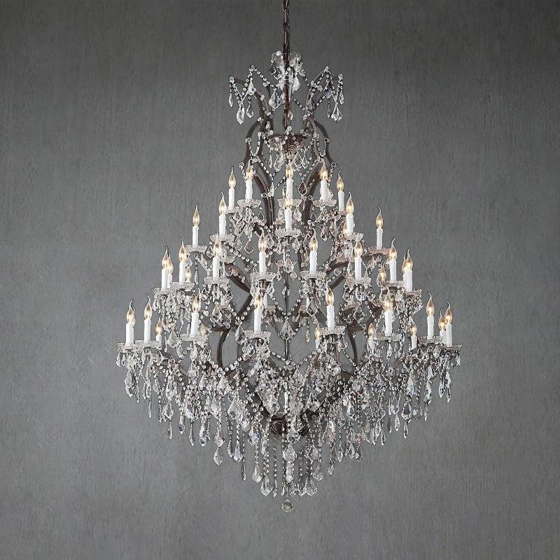 19th C. Romoco Iron & Crystal Round Chandelier 60"
