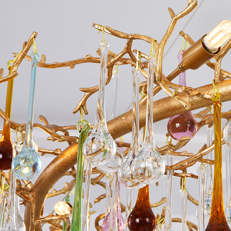 Avis CBUorful Crystal Linear Branch Chandelier For Living Room - Ineffable Lighting