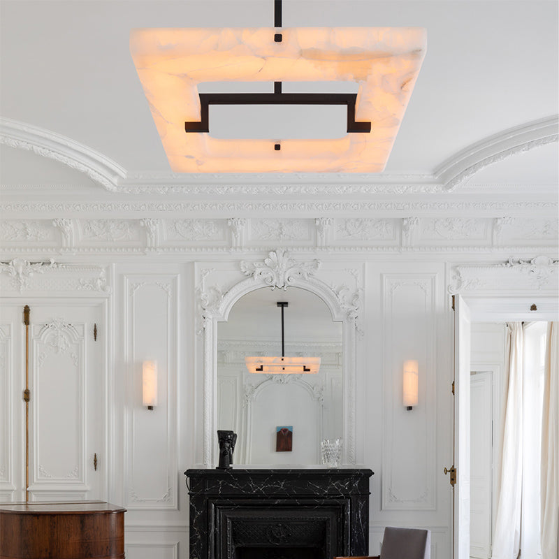 Maxine Modern Square Alabaster Living Room Chandelier Chandelier Kevin Studio Inc