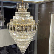 extra large crystal 2-story foryer / high ceiling living room / big hallway/ hotel entryway light fixture luxury modern stunning golden chandelier