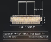 L59.1inches 11Lights Extra Large/oversized /huge RECTANGLE crystal chandelier modern dining table pendant light long ceiling crystal chandelier for big space/long table,bar,coffee table ,restaurant,coffee shop.hotel lobby