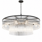 D800 Double-Layer Striped Column Round Pendant - Black
