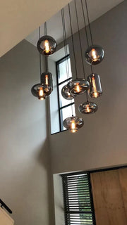 Blushlighting Multi-Lights Pendants Glass Long Chandelier For 2-story/Duplex Buildings Staircase/Foyer