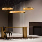 36 Inch Round Modern Chandelier Brass & Clear Geode Quartz Crystal Hanging Light