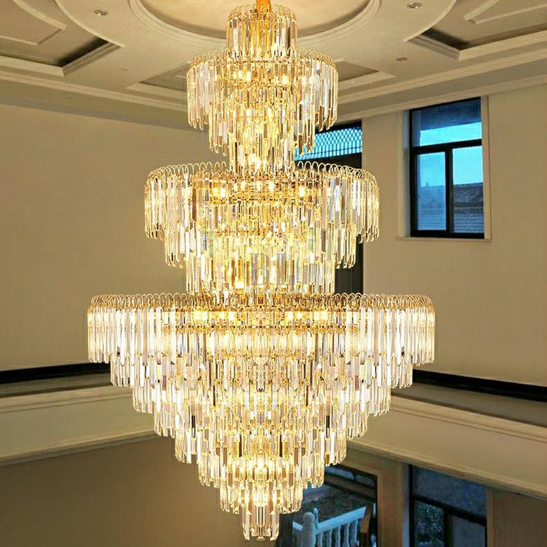 3 Layers Extra Large Living Room Chandelier Luxury Foyer Entryway Crystal Light Fixture - D39.4"*H59.1"/ 30 Lights/74.9kgBlushlighting