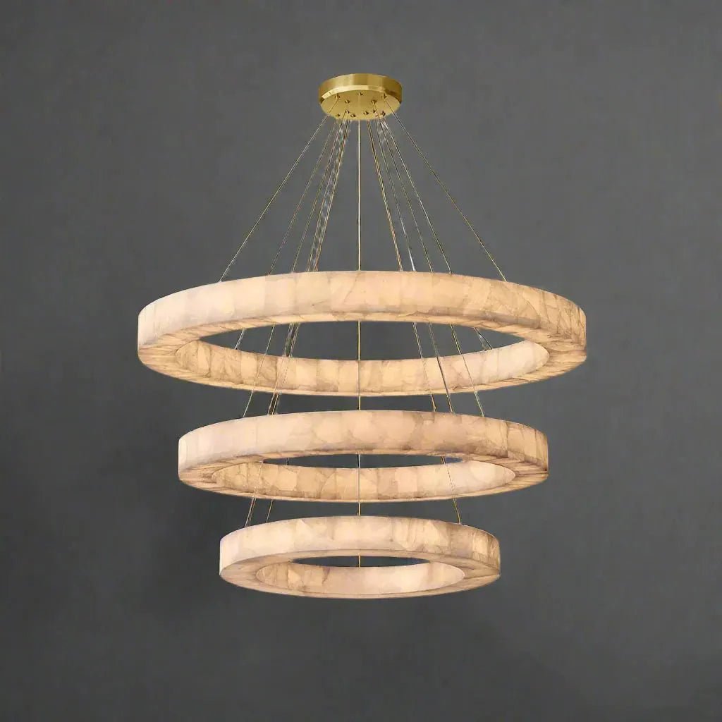 3 - Tier Round Marble Chandelier - D59" + D39.4" + D19.7"GoldWarm whiteBlushlighting