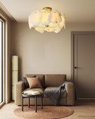 3 - tiered stairwell chandeliers | irregular alabaster plate in disk ceiling with long cord - D23.6" + D31.5"White + BrassBlushlighting