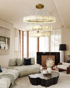 3 - tiered stairwell chandeliers | irregular alabaster plate in disk ceiling with long cord - D23.6" + D31.5"White + BrassBlushlighting