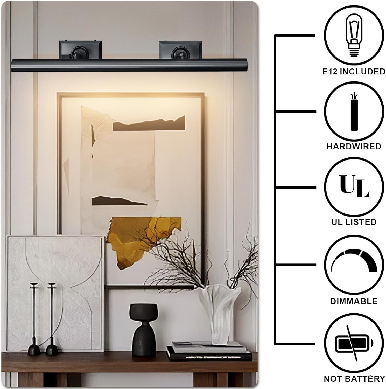 CEENWE 30-Inch Hardwired Brass Picture Light with Dimmable LEDs